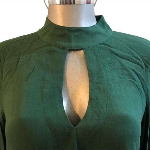 Bell Sleeve Fairy Blouse Top Mock Neck Lightweight Fairycore Keyhole Back Forest - Picture 3 of 10